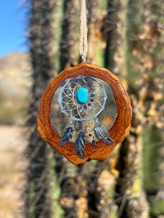 Pinecone Pendant ~ Turquoise w/ Silver Inlay