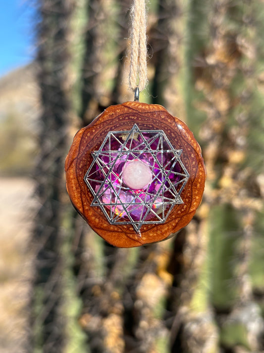 Pinecone Pendant ~ Rose Quartz w/ Silver Inlay and Pink Glitter