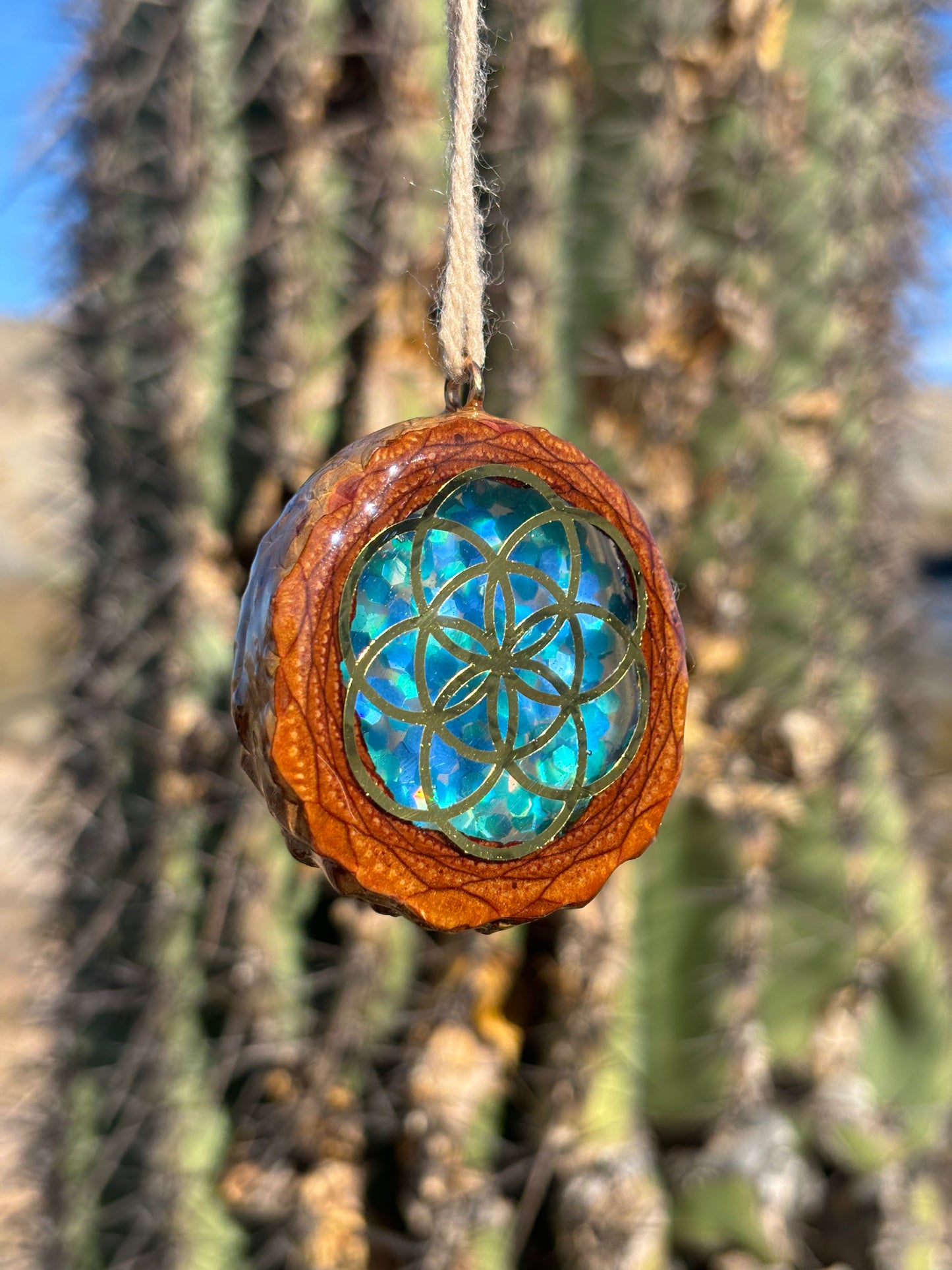 Pinecone Pendant ~ Gold inlay w/ Blue Glitter