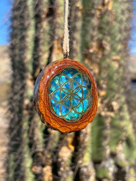 Pinecone Pendant ~ Gold inlay w/ Blue Glitter