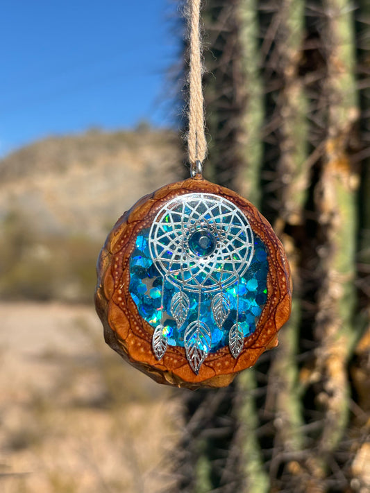 Pinecone Pendant ~ Clear Quartz W/ Silver Inlay and Blue Glitter
