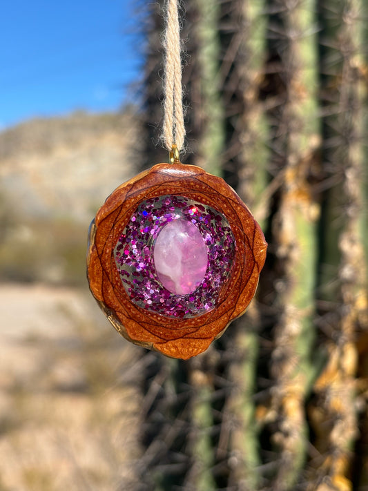 Pinecone Pendant ~ Rose Quartz w/ Pink Glitter